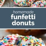 Homemade Funfetti Donuts collage with text bar in the middle.