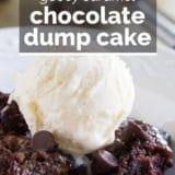 Gooey Caramel Chocolate Dump Cake with text overlay.