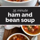 Ham and Bean Soup collage with text bar in the middle.