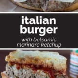 Italian Burger collage with text bar in the middle.