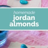 Jordan Almonds collage with text bar in the middle.