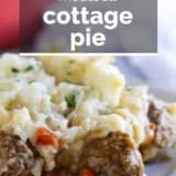 Meatball Cottage Pie with text overlay.