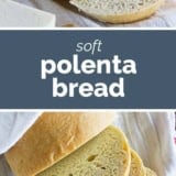 Polenta Bread collage with text bar in the middle.