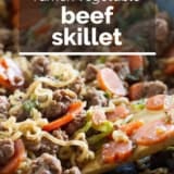 Ramen Vegetable Beef Skillet with text overlay.