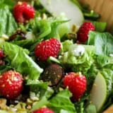 Raspberry Spinach Salad with grapes and blue cheese.