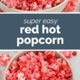 Red Hot Popcorn collage with text bar in the middle.