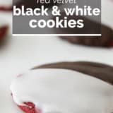 Red Velvet Black and White Cookies with text overlay.