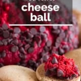 Red Velvet Cheese Ball with text overlay.