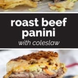 Roast Beef Panini collage with text bar in the middle.