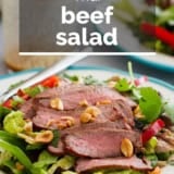 Thai Beef Salad with text overlay.