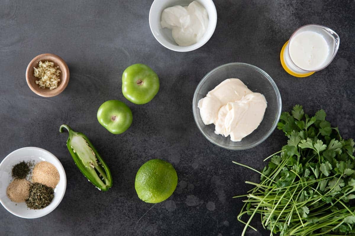 Ingredients for Tomatillo Ranch Dressing.