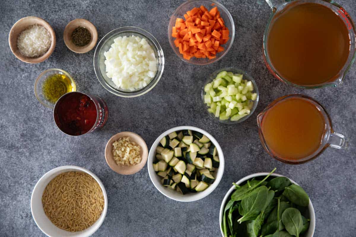 Ingredients for Vegetable Soup with Orzo.