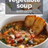 Vegetable Soup with Orzo with text overlay.