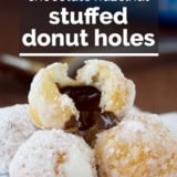 Chocolate Hazelnut Stuffed Donut Holes with text overlay.