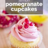 Lemon Pomegranate Cupcakes with text overlay.