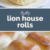 Lion House Rolls collage with text bar in the middle.