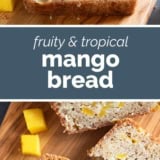 Mango Bread collage with text bar in the middle.