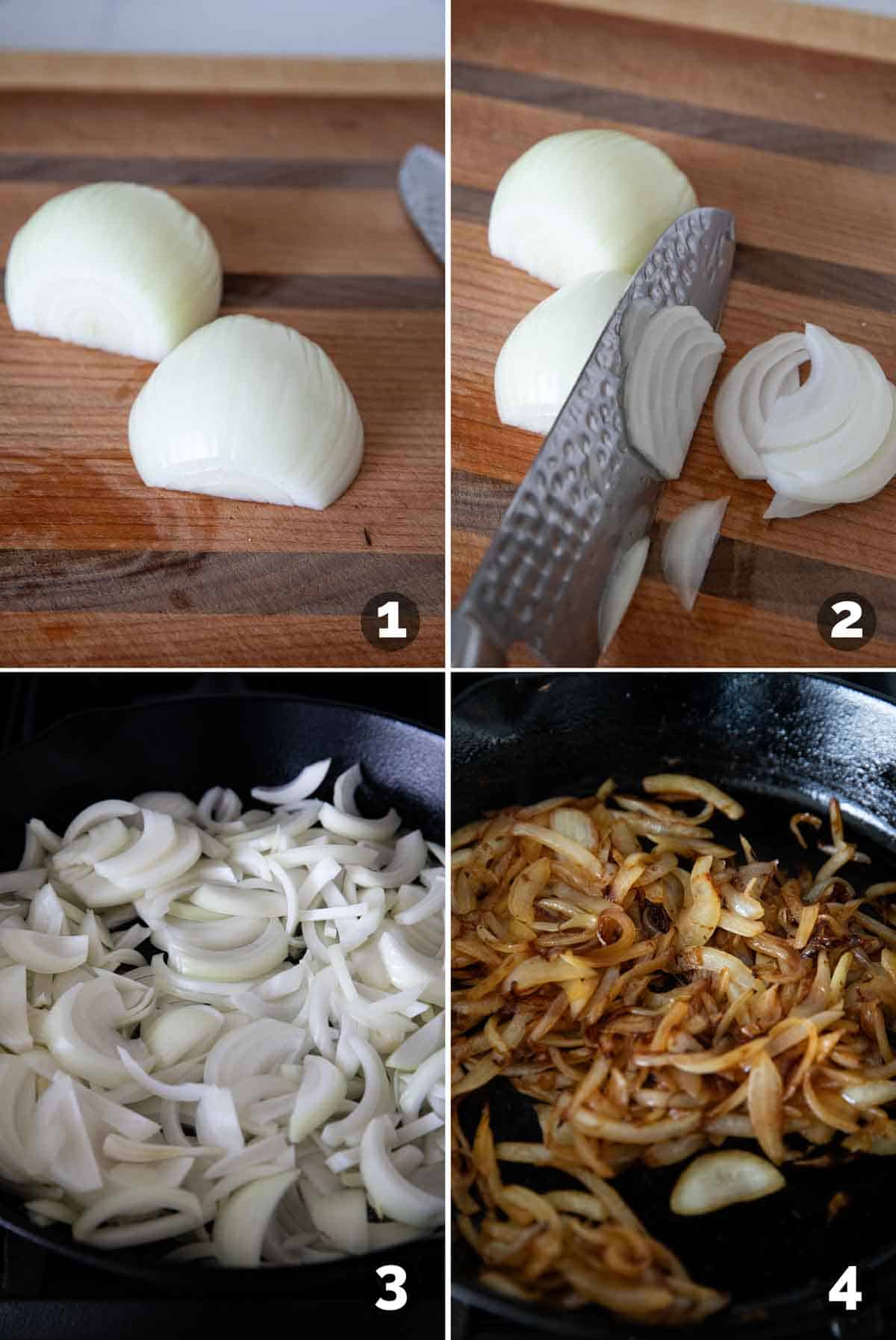 Caramelizing onions for patty melts.