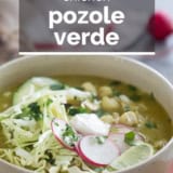 Pozole Verde with text overlay.