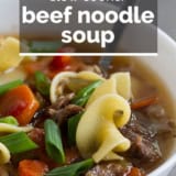 Slow Cooker Beef Noodle Soup with text overlay.