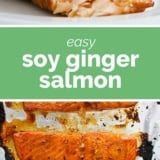 Soy Ginger Salmon collage with text bar in the middle.