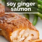 Soy Ginger Salmon with text overlay.