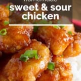 Sweet and Sour Chicken with text overlay.