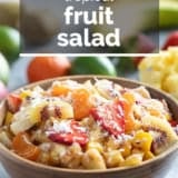 Tropical Fruit Salad with text overlay.